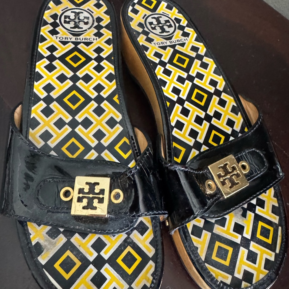 Tory Burch Black and Gold Slide Sandals - Picture 3 of 4